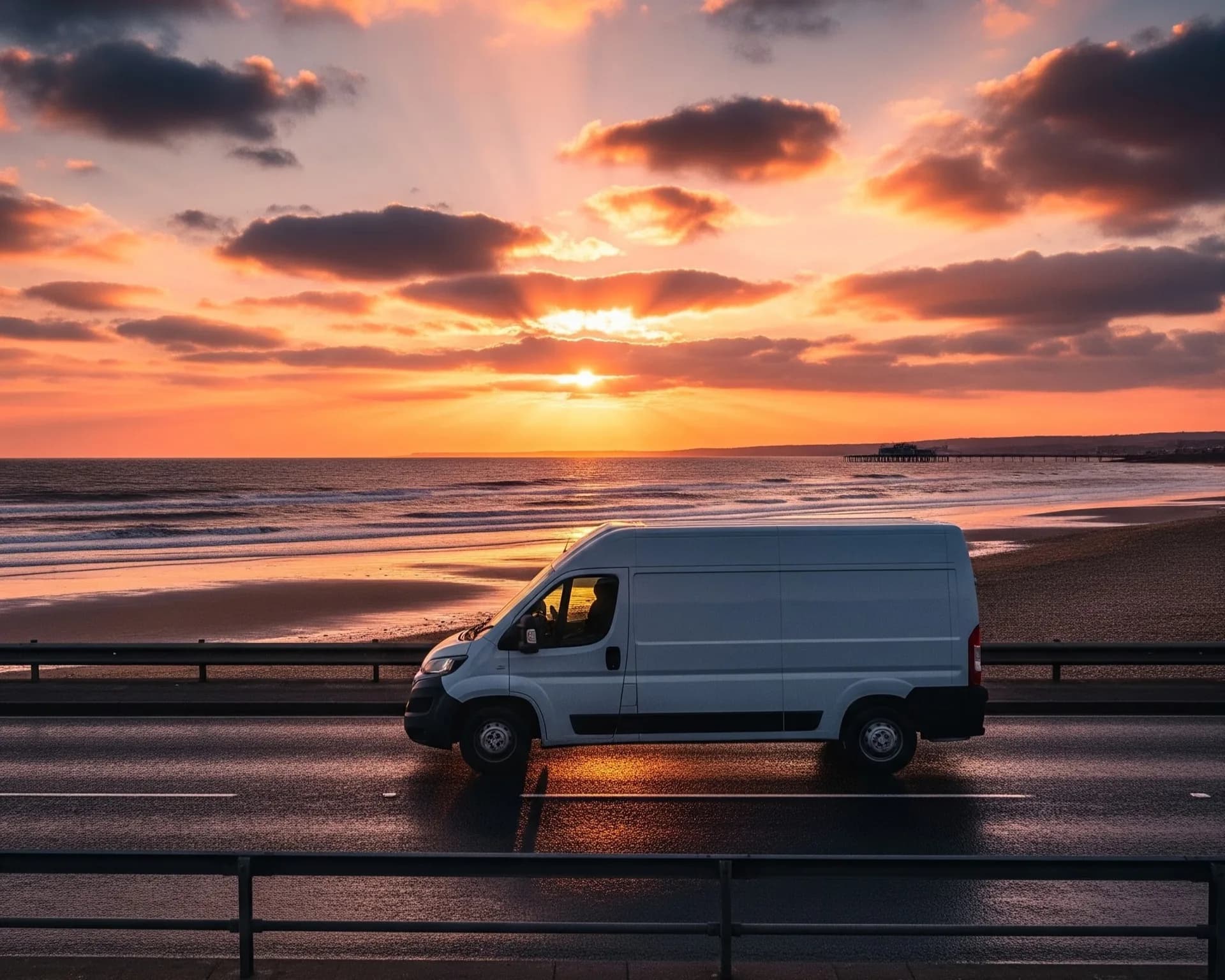 Van at sunset on the Fylde Coast